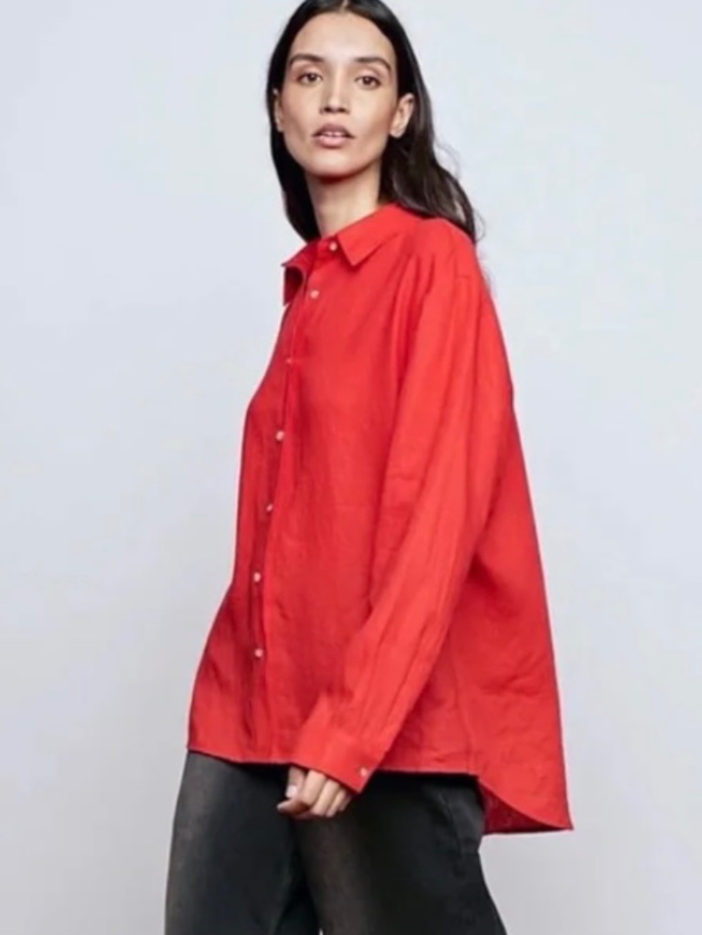 PIXIE MARKET red linen button down shirt XS but would fit S, M, or Large NWT